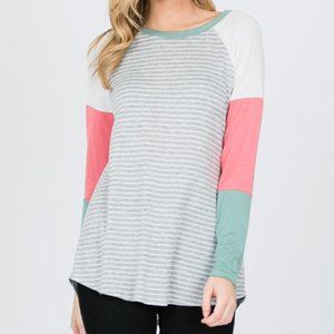 Striped Raglan Long Sleeve Tee